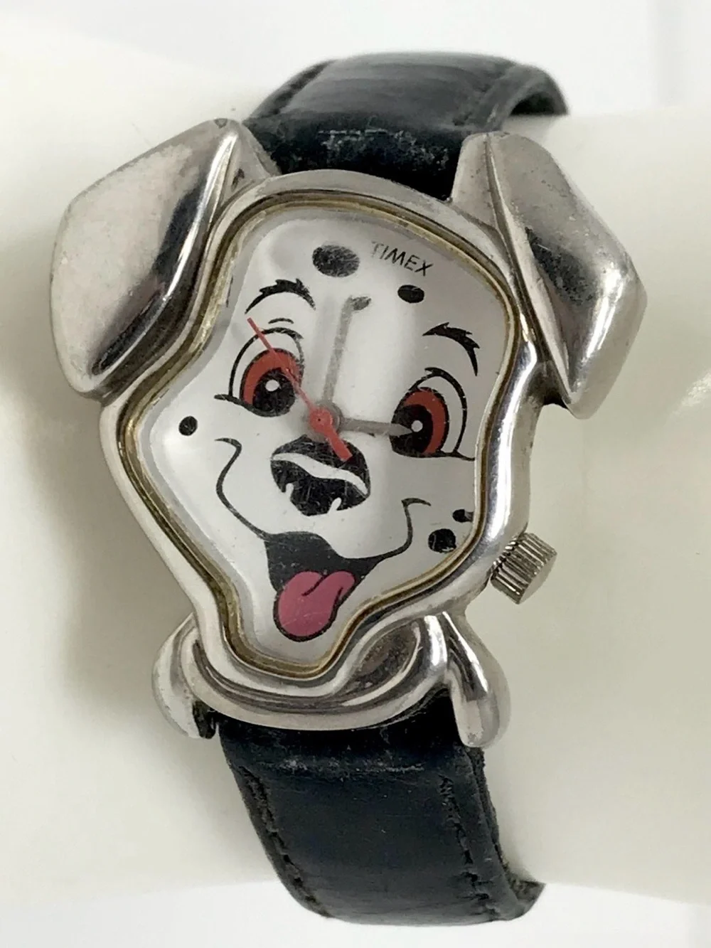 Timex 101 Dalmatians Lucky's Head Watch Face Leather Band Vintage Watch-8